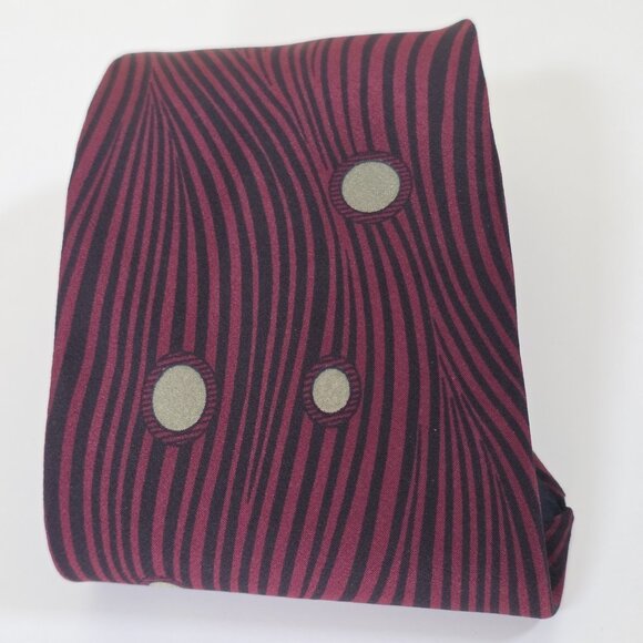 Alan Cherry San Babila Silk Tie Wine Black W/Beige Circles Italy VTG W 3.5 L 56" - Picture 9 of 14